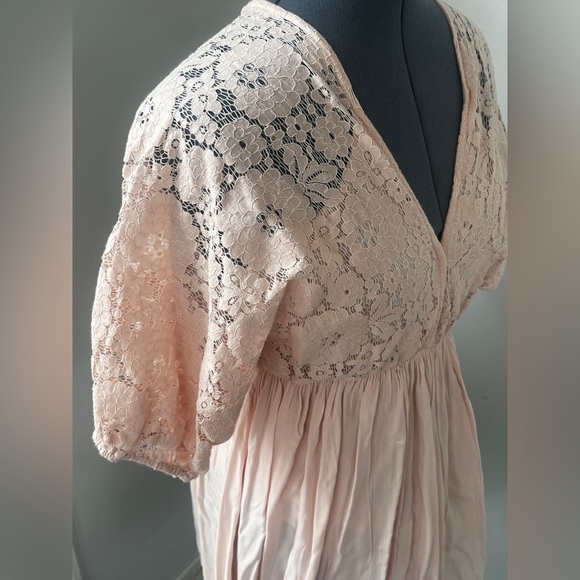 Aakaa Womens Juniors Sz A Mini Lace Boho Pale Pink  V-Neck Kaftan Mini Dress - Picture 4 of 16